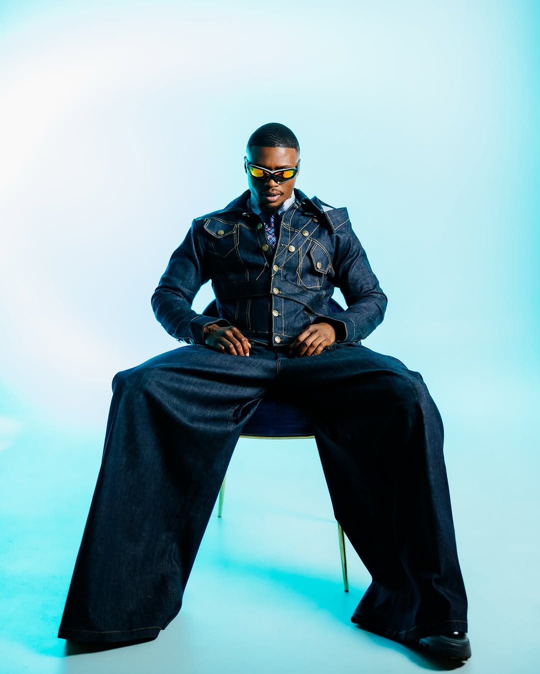 DENIM DOUBLE NECKLINE SET