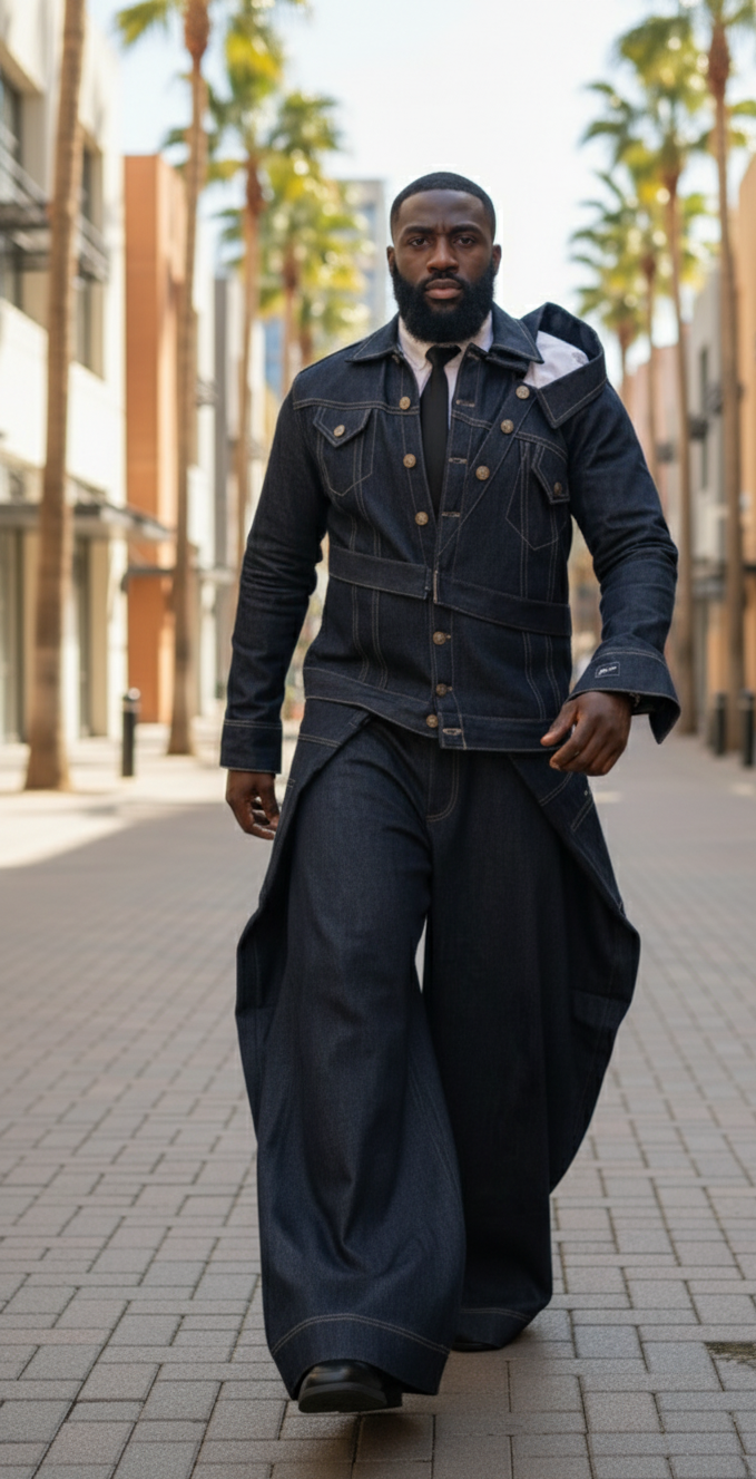 DENIM DOUBLE NECKLINE SET