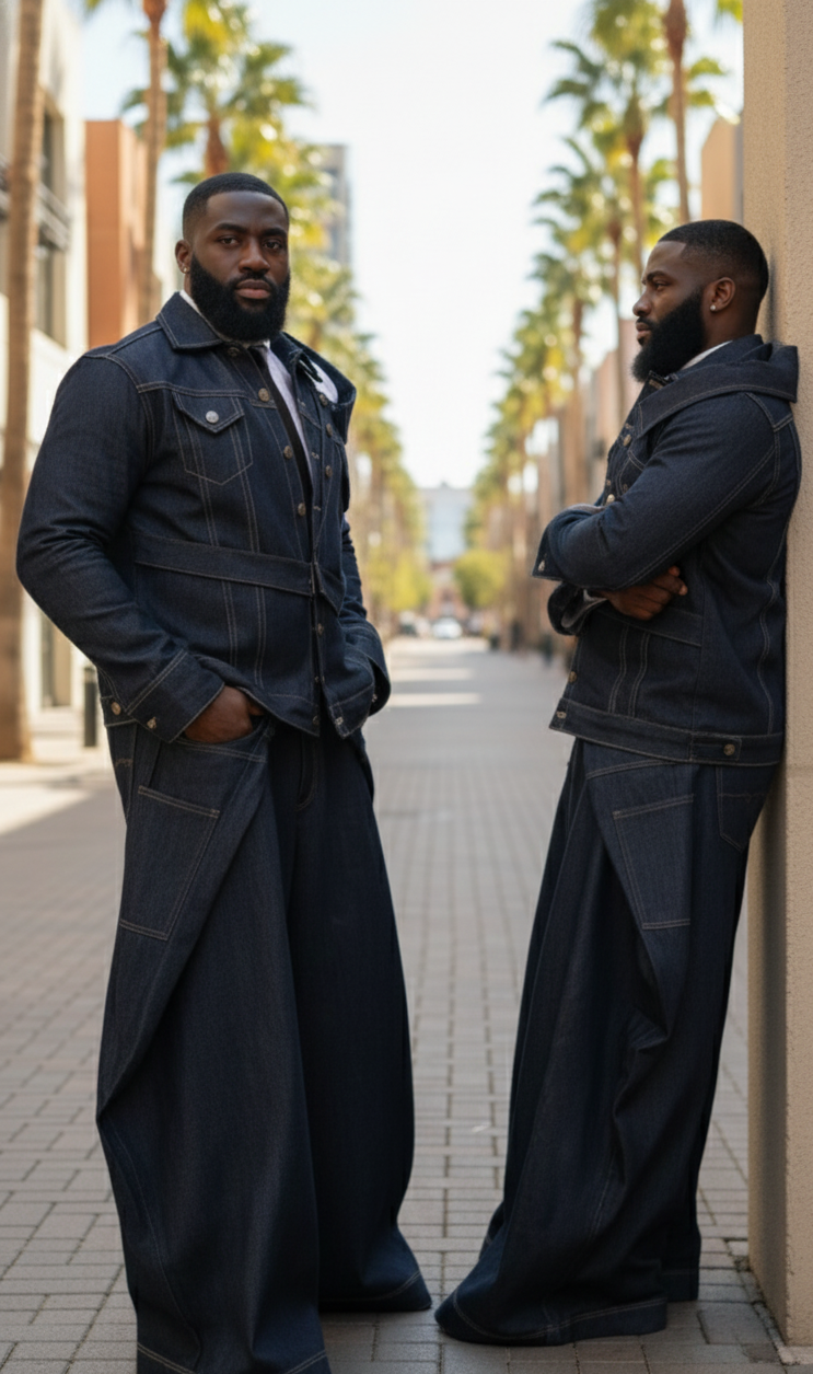 DENIM DOUBLE NECKLINE SET