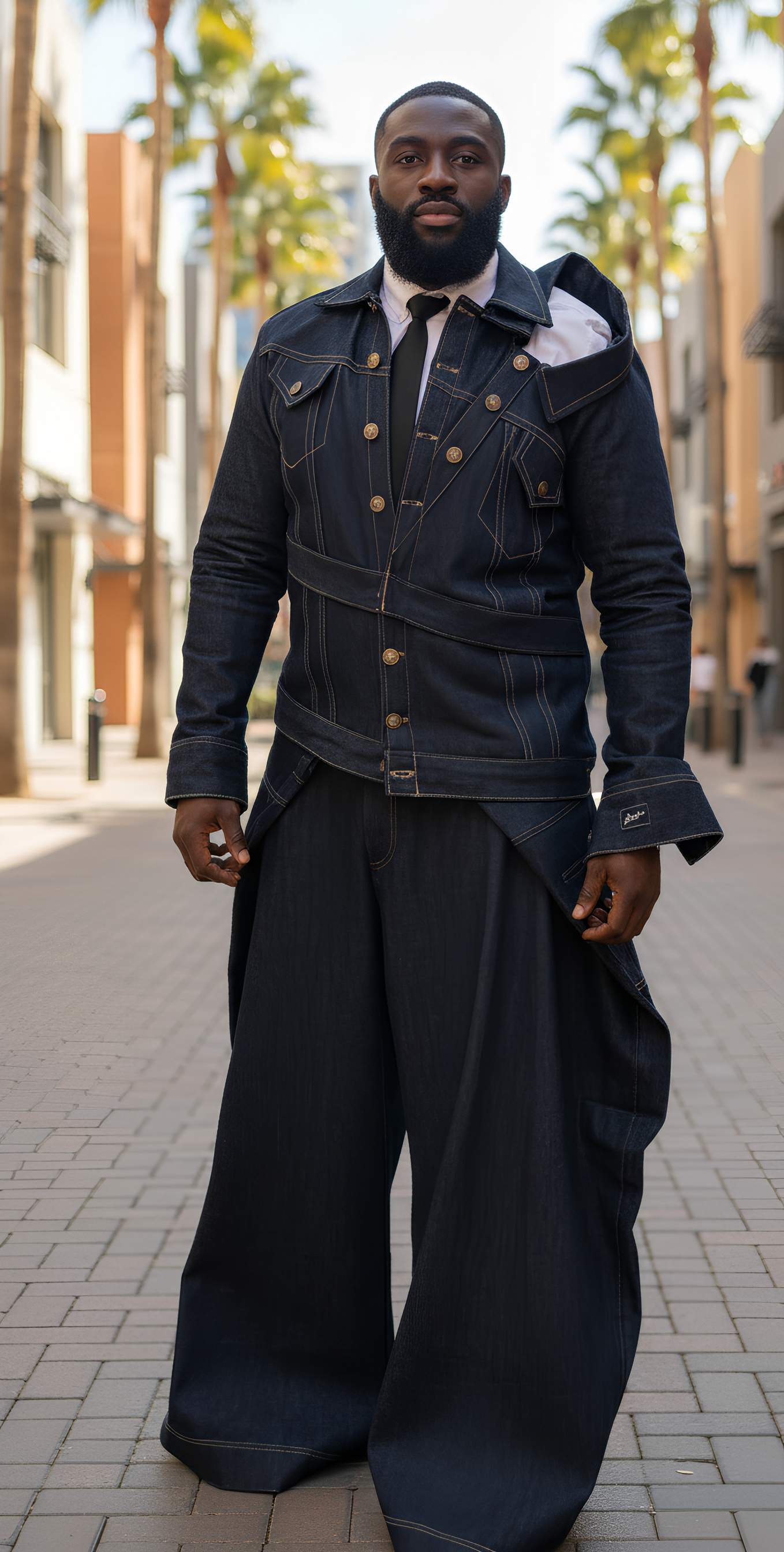 DENIM DOUBLE NECKLINE SET